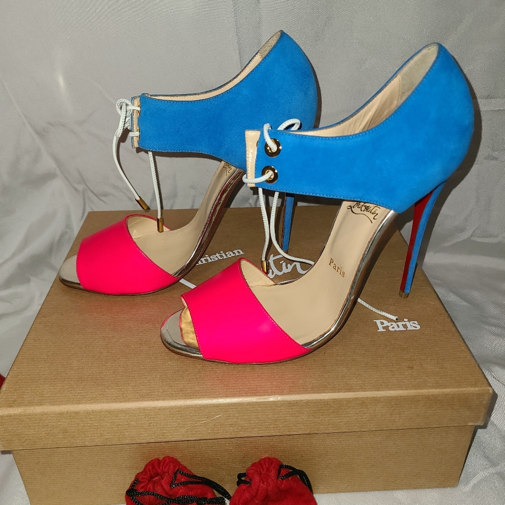 Christian Louboutin Kid Leather Suede Mayerling 120 Sandals in Version Fushia